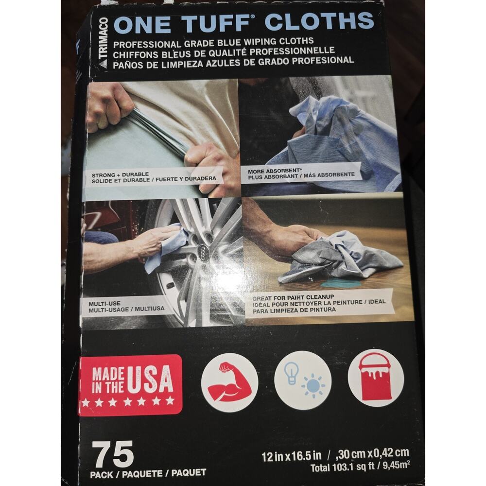 Trimaco One Tuff Wiping Cloth, 12-inch x 16.5-inch, 75 count dispenser box